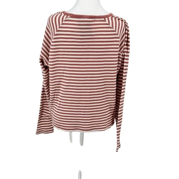 Madewell Striped Button Front Waffle Knit Top 100% Cotton Long Sleeve Tee Sz S - Picture 4 of 9